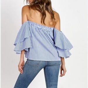 Faithfull the Brand Cotton House Top Louvre Stripe Print in dark blue and white